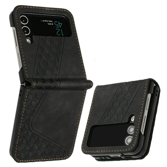 Mantto Slim Case For Samsung Galaxy Z Flip 3,Luxury PU Leather Magnetic Flip 360 Protection Shockproof Soft TPU Anti-Scratch Cover with Detachable Wrist Strap.For Samsung Galaxy Z Flip 3,Black