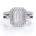 thumbnail image 1 of JeenMata Anillo de Bodas de Filigrana Art Déco con Halo de Infinito y Moissanita con Piedra Lunar Real de Corte Esmeralda de 1,5 Quilates - Chapado en Oro Blanco de 18 K sobre Plata, 1 of 6