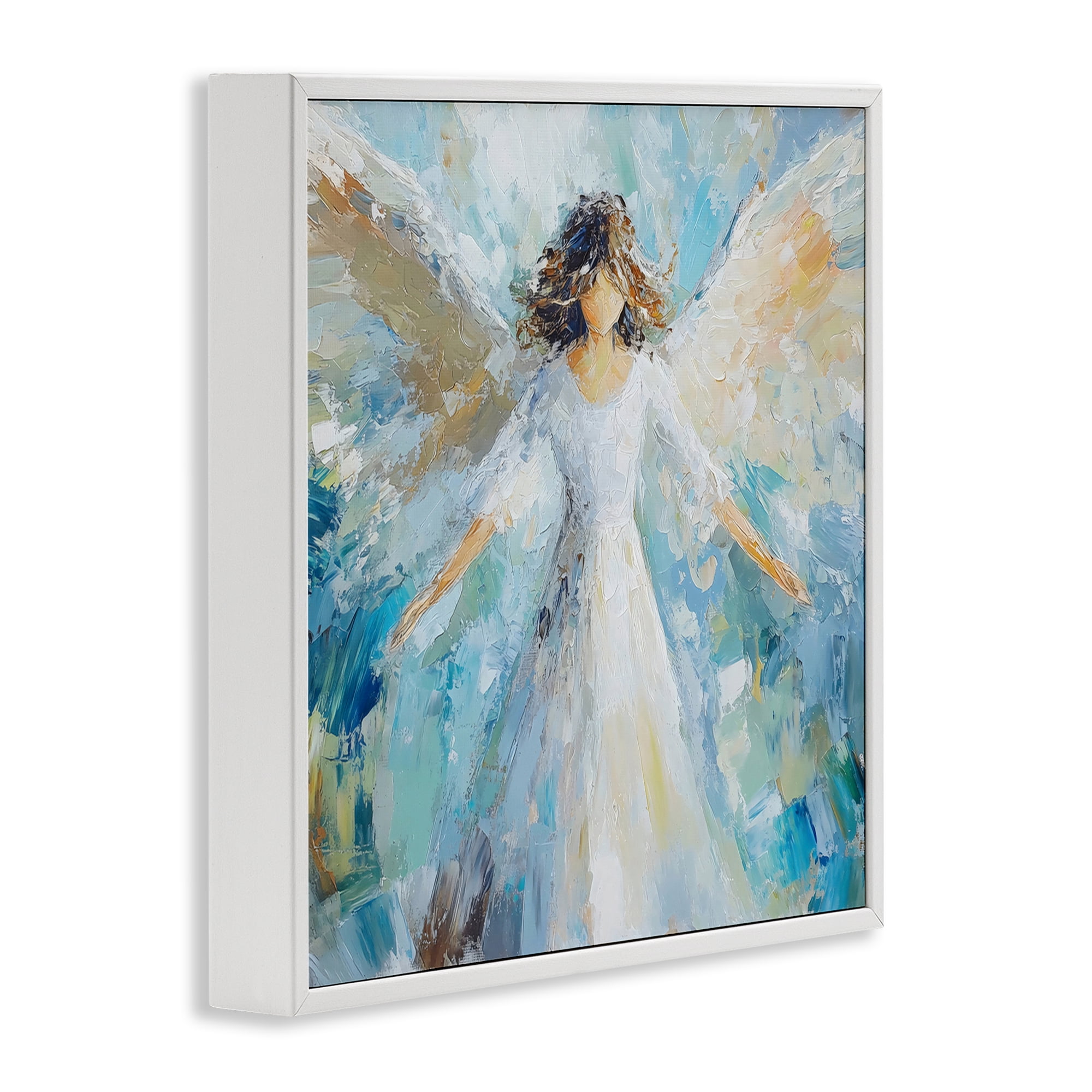 Flying Glory Angel White Framed Giclee Art, design by Petal Prints Design