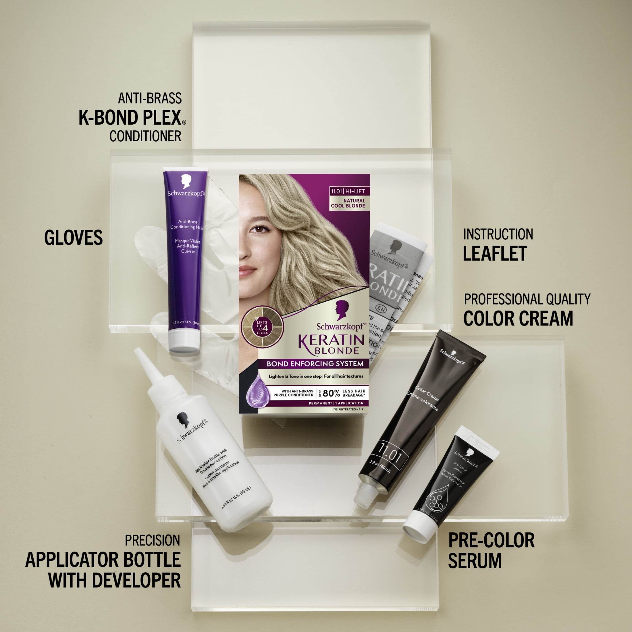 Schwarzkopf Keratin Blonde Hair Dye Natural Cool Blonde 11.01, Hi-Lift Permanent Color, 1 Use
