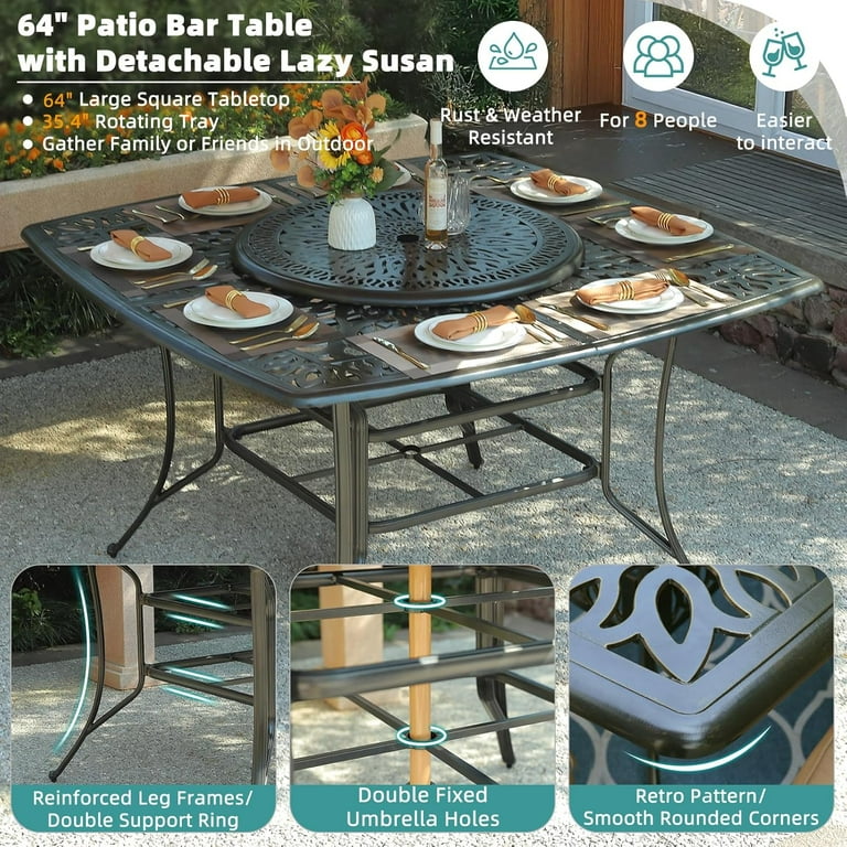 MEETWARM 10-Piece Outdoor Bar Set, All Weather Cast Aluminum High