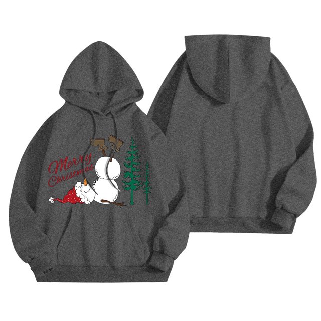 WILLBEST Sudadera con Capucha Navideña para Mujer: Sudadera con Capucha Estampada de Manga Larga con Diseño de Muñeco de Nieve y Bloques de Color, Estilo 2024 X-Grande