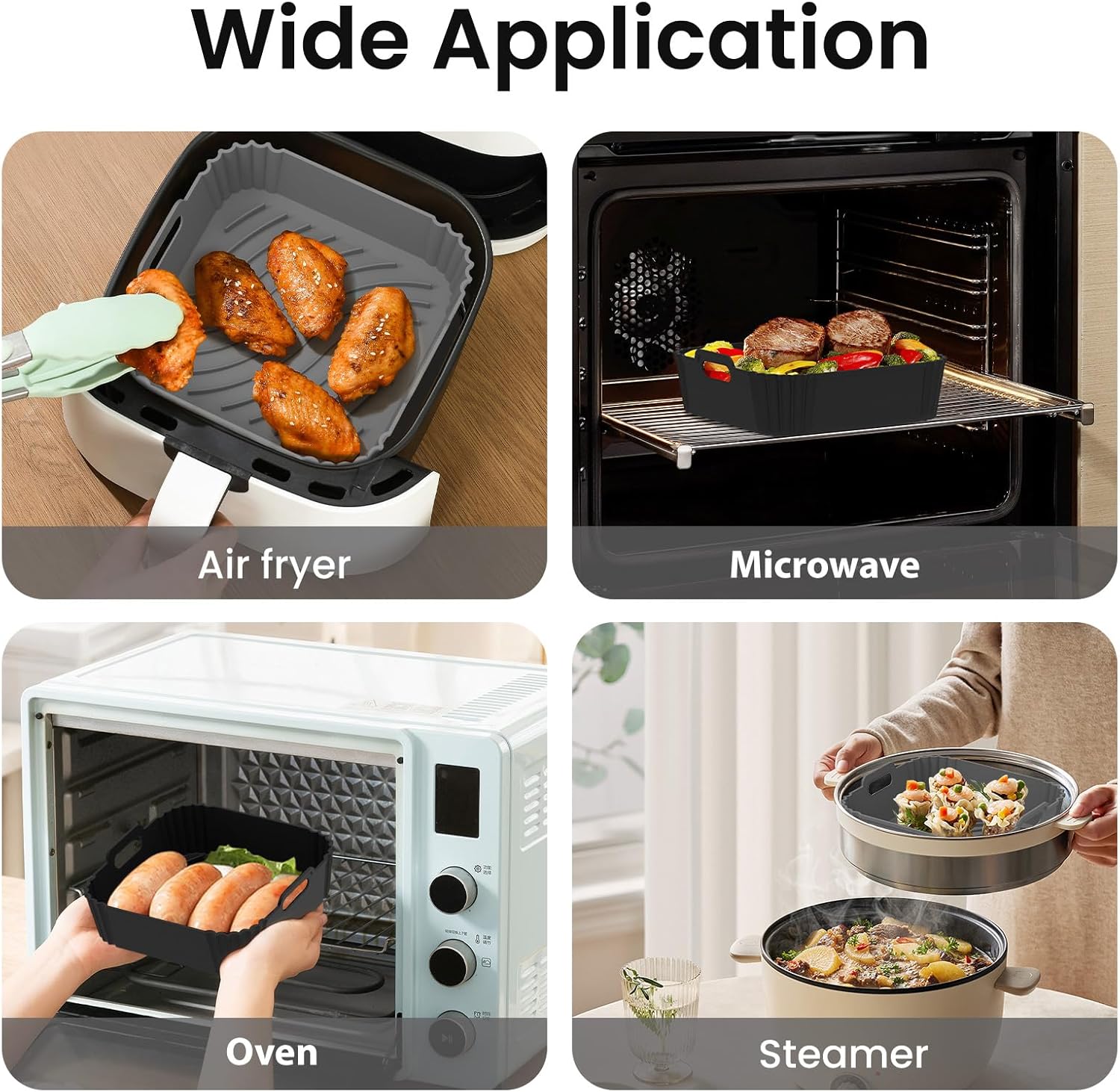 Air Fryer Silicone Liners, Square Airfryer Liners, Silicone Air Fryer Liners Reusable for 4-6 QT, Air Fryer Accessories Replacement for Parchment, Airfryer Liners Silicone