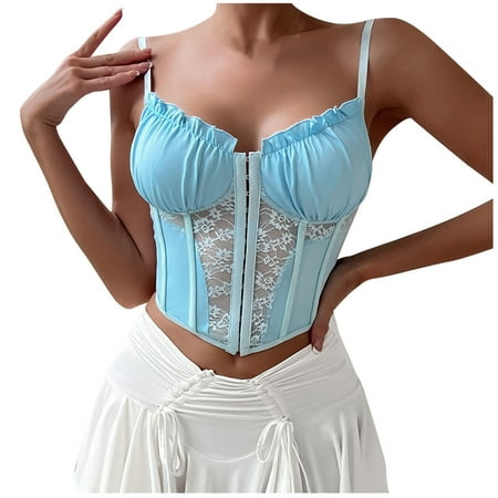 Ruimatai Corset Tops for Women Clearance Lace Mesh Sexy Waist Trainer Body Suit Spaghetti Strap Shapewear for Women Tummy Control