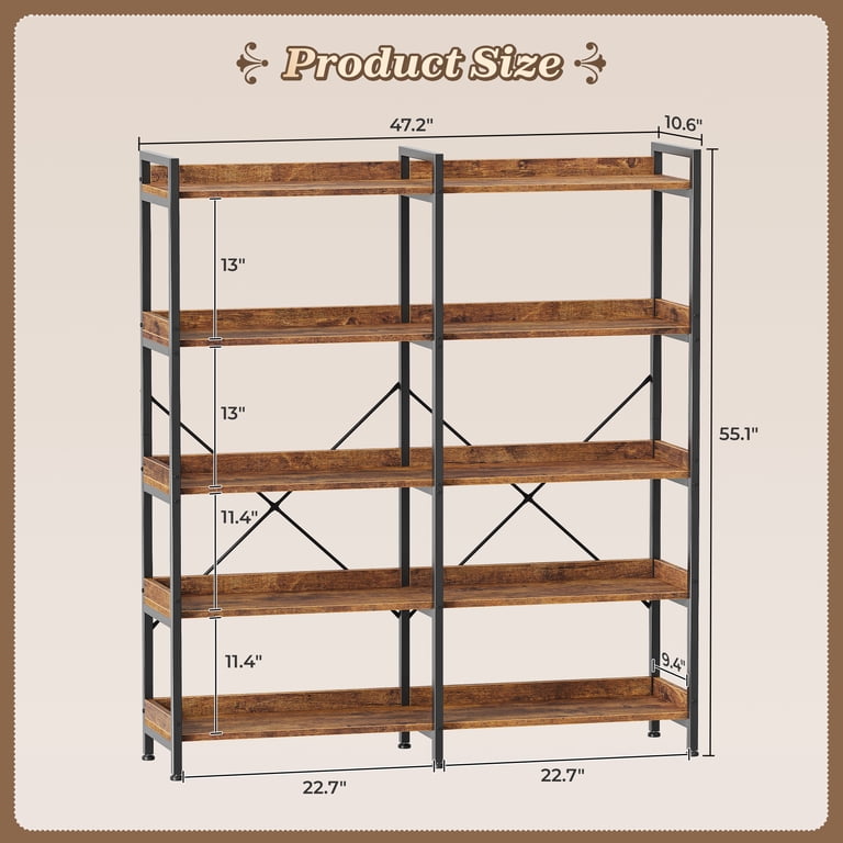Amadwell 5-Tier Bookshelf with 10 Compartments, Brown photo 3