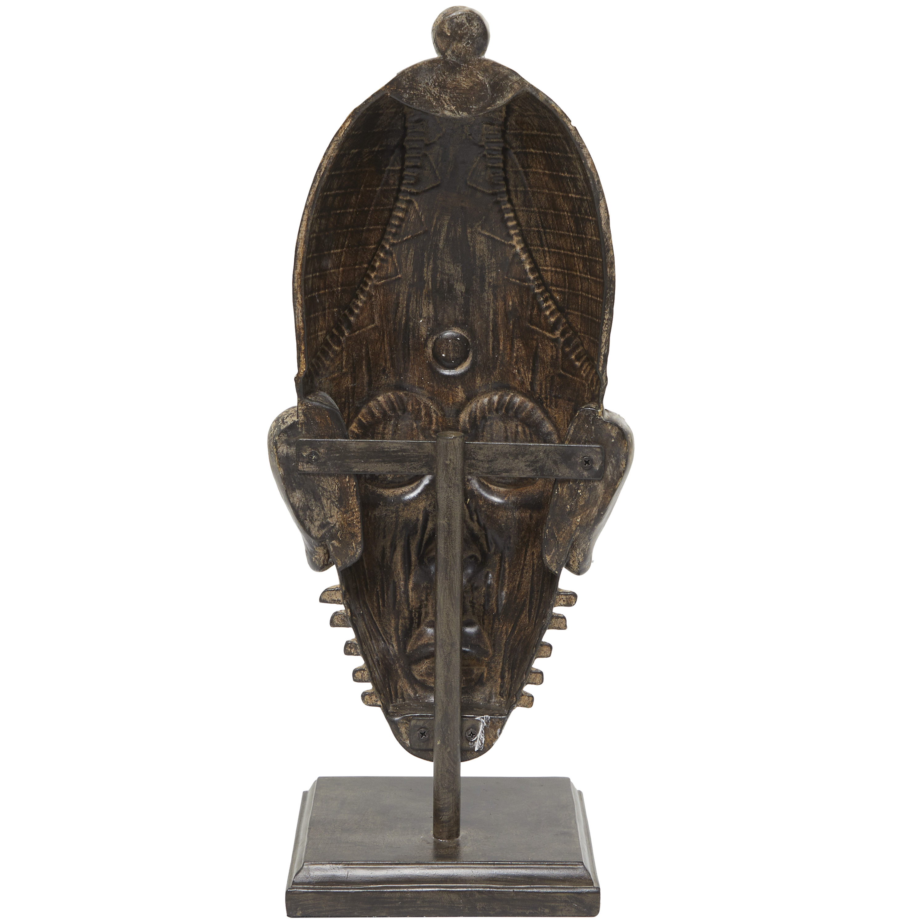 8" x 21" Brown Polystone Primitive African Mask Sculpture, by DecMode