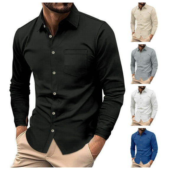 Dianli Men's Casual Long Sleeve Button-Down Shirt with Pocket 2-Piece Tracksuit Set Elastic Waistband Jogger Pants Athletic Outfit for Daily Wear