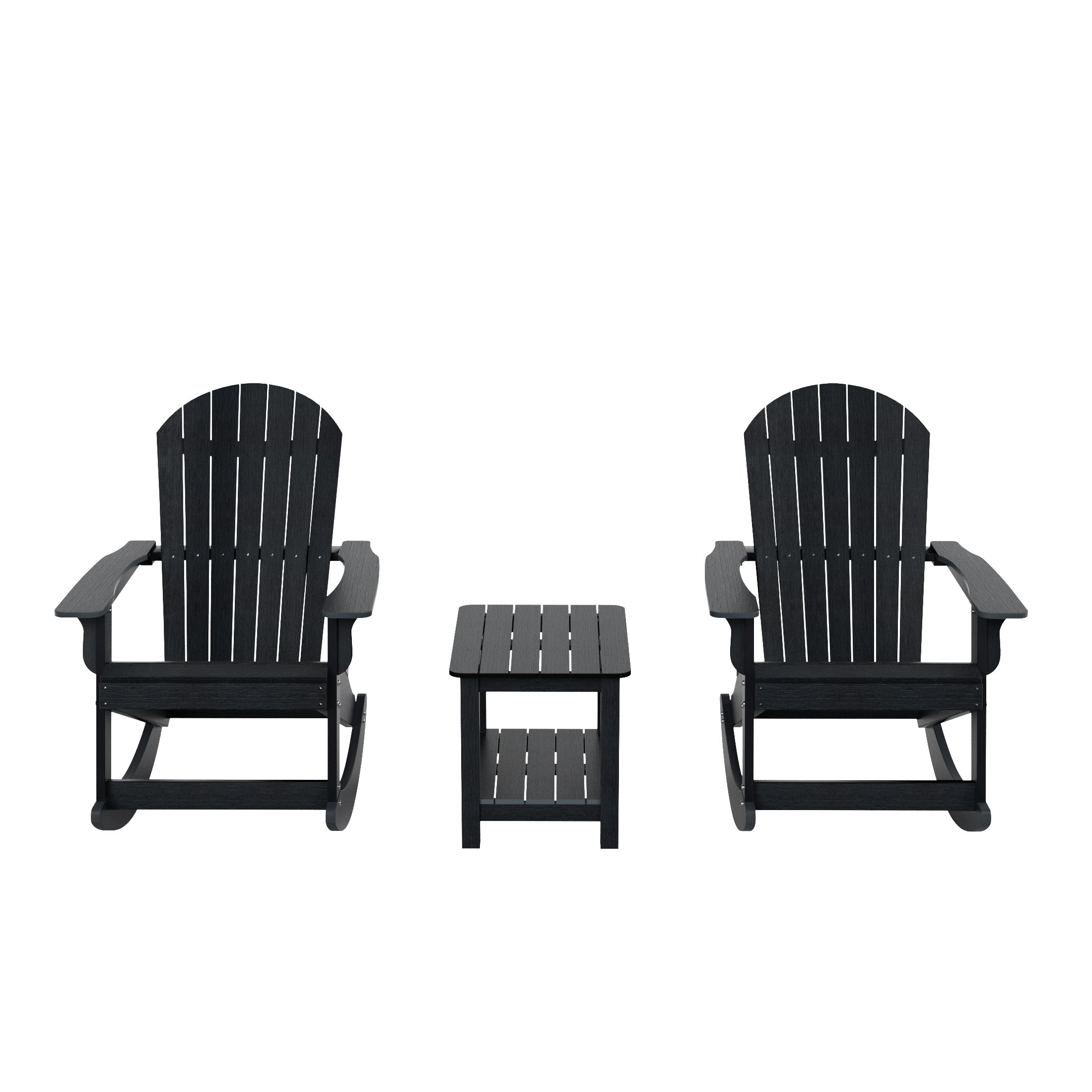 WestinTrends Tuscany 3-Piece HIPS Outdoor Rocking Adirondack Chair With Side Table, Black