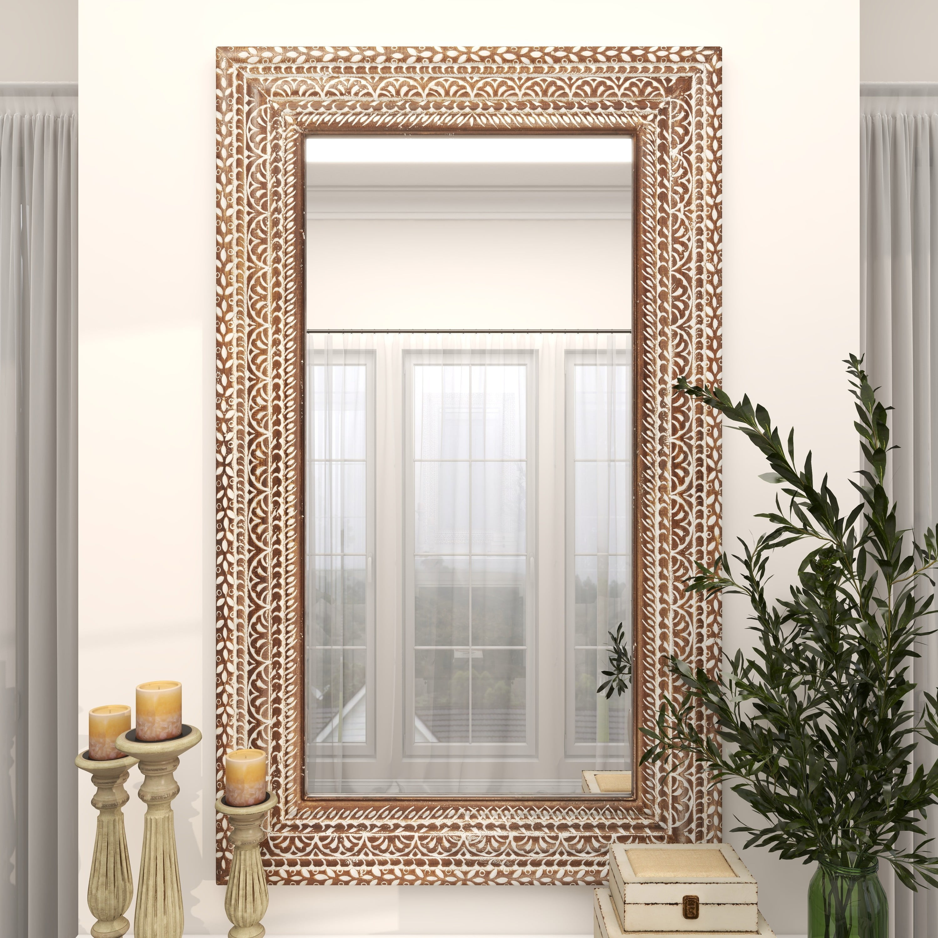 DecMode Brown Floral Wall Mirror - Stylish Home Decor
