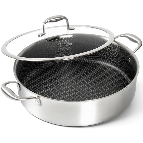 MICHELANGELO Tri-ply Stainless Steel Saute Pan 6 Quart, Deep Frying Pan with Lid, 18/10 Large Saute Pan with Nonstick Honeycomb Interior, Induction Compatible & Oven Safe - 12.5 Inch