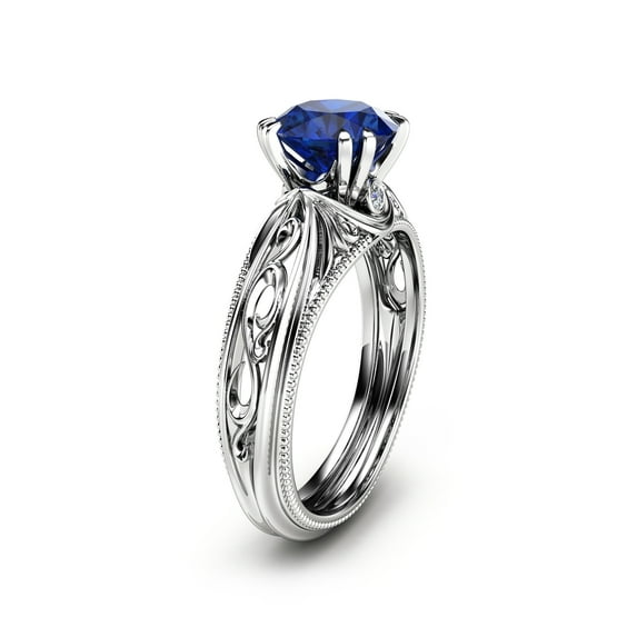 Art Deco Milgrain Sapphire Engagement Ring