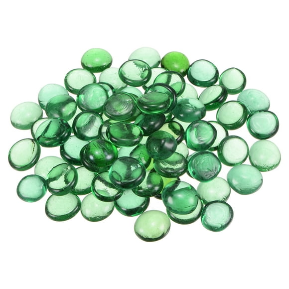 110pcs Fire Glass Beads for Fire Pit, Flat Marble Beads, Glass Pebbles, 17-19mm(2/3"-3/4"),500g/1.1lbs Dark Green