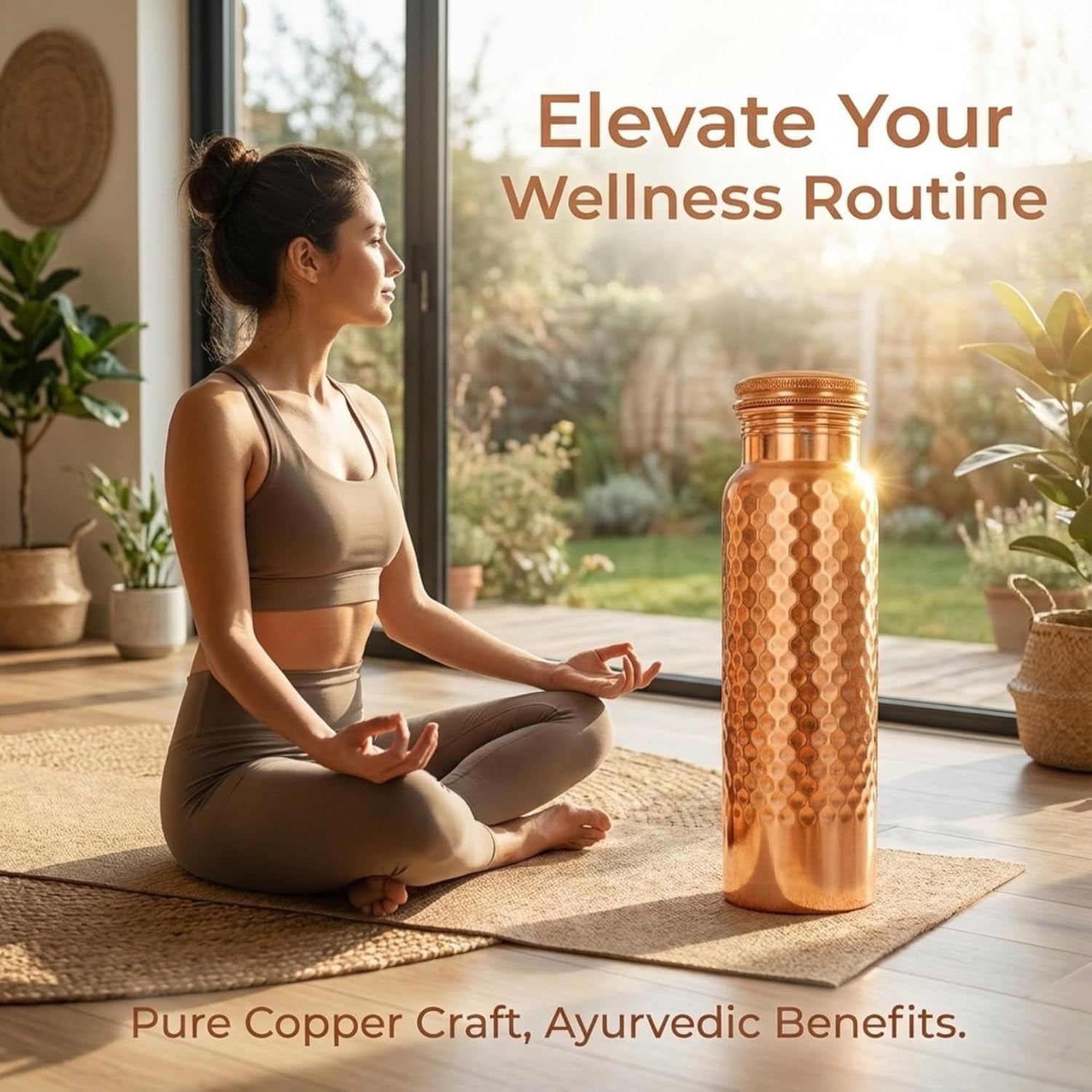 Store Indya 30 oz Copper Water Bottle with Handcrafted, Leak-Proof Lid