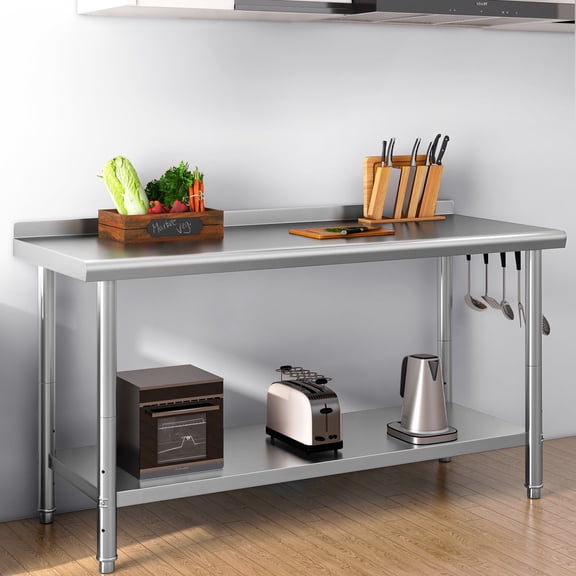 DEXTRUS Heavy Duty Stainless Steel Work Table with Backsplash and Adjustable Undershelf, 840 lb Capacity, 60 x 24 Inch