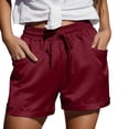 thumbnail image 2 of FAOWME Womens Casual Shorts Flat Front Drawstring Elastic Waist Solid Color Comfortable Lightweight Shorts With Pockets For Everyday Wear,Red,L, 2 of 5
