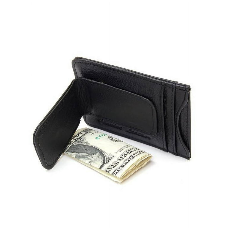 Slim Black Alligator Front Pocket Money Clip Card Holder Pouch