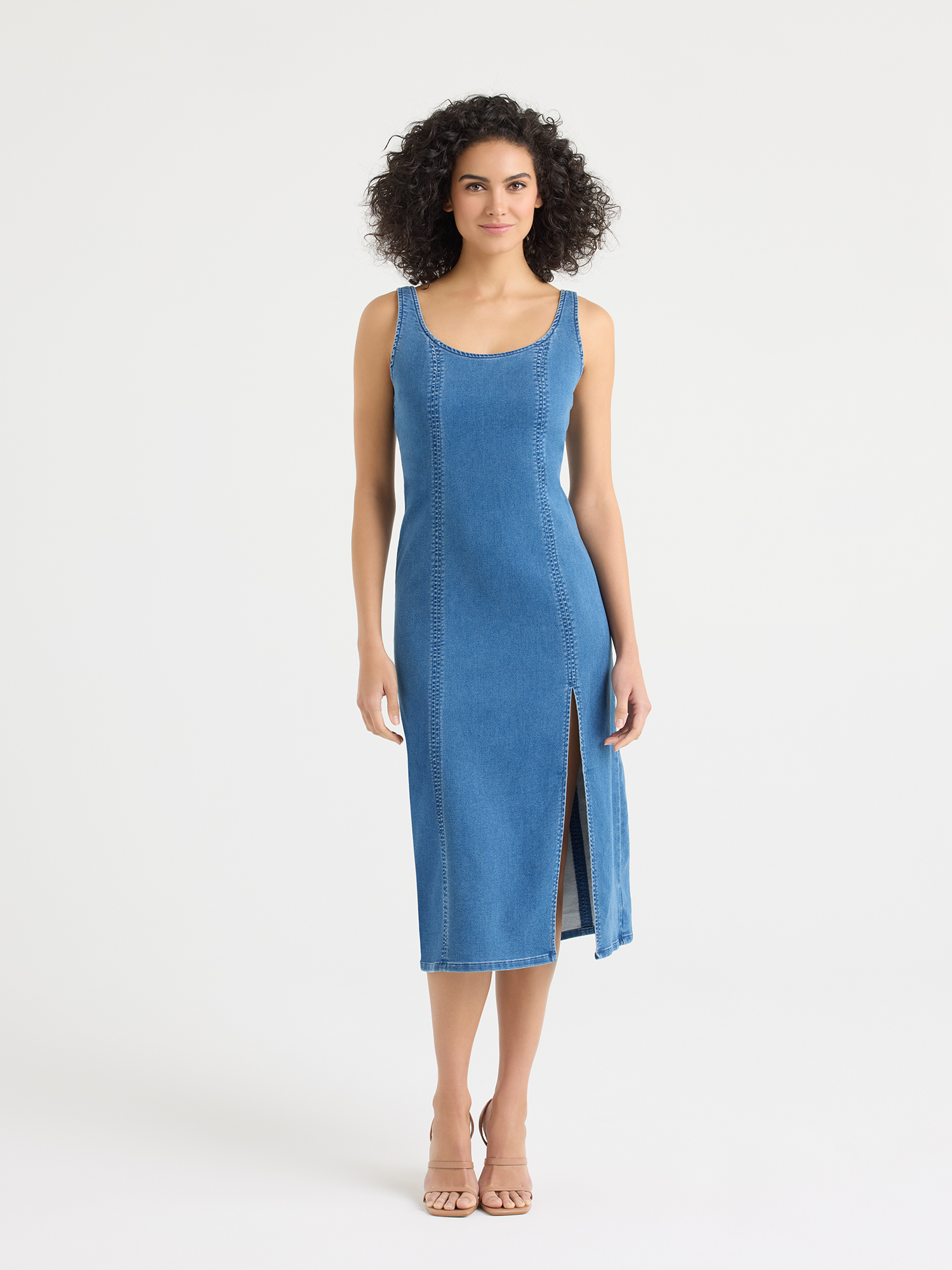 Sofia by Sofia Vergara Women's and Women's Plus Size Mock Denim Knit Dress, Mid Calf Length, Sizes XS-4X