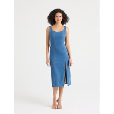 Sofia by Sofia Vergara Women's and Women's Plus Size Mock Denim Knit Dress, Mid Calf Length, Sizes XS-4X