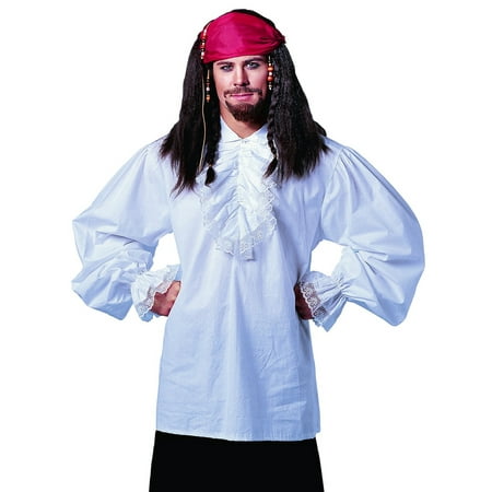 Ruffled Cotton White Pirate Shirt Fancy Stag Party Mens Halloween Costume STD