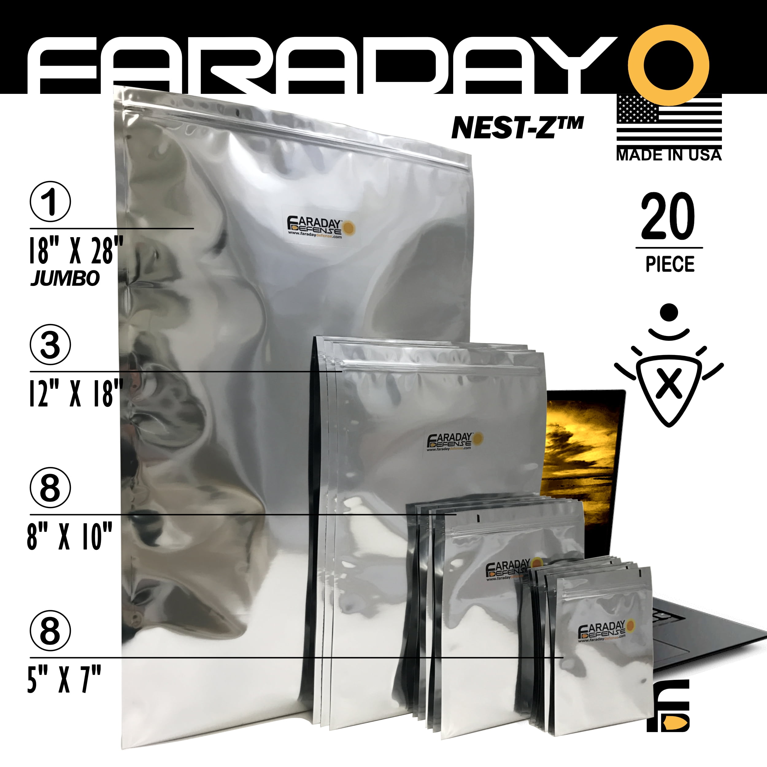 20pc LargeKit ESD/EMP 7.0mil Faraday Bag Kit