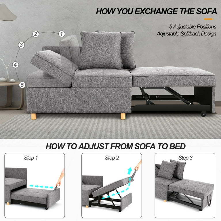 SEJOV Convertible Sofa Bed 4-in-1 Sofa Beds Chair 3-Seat Futon Sofa, Linen Sleep Bed Couch with 5 Adjustable Backrest and Pillows,Living Room Furniture for Apartment Living Room - Walmart.com