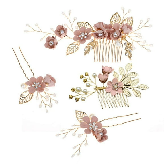 4Pcs Handmade Bridal Hair Clips, Pearl Floral Leaf Comb and Pins Set, Elegant Wedding Hair Accessories for Bride Bridesmaid, Spring Summer Wedding