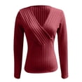 thumbnail image 3 of Womens Cleavage Tops Ribbed Knit Long Sleeve Shirts Deep V Neck Tees Going Out Outfits Clubwear, 3 of 9