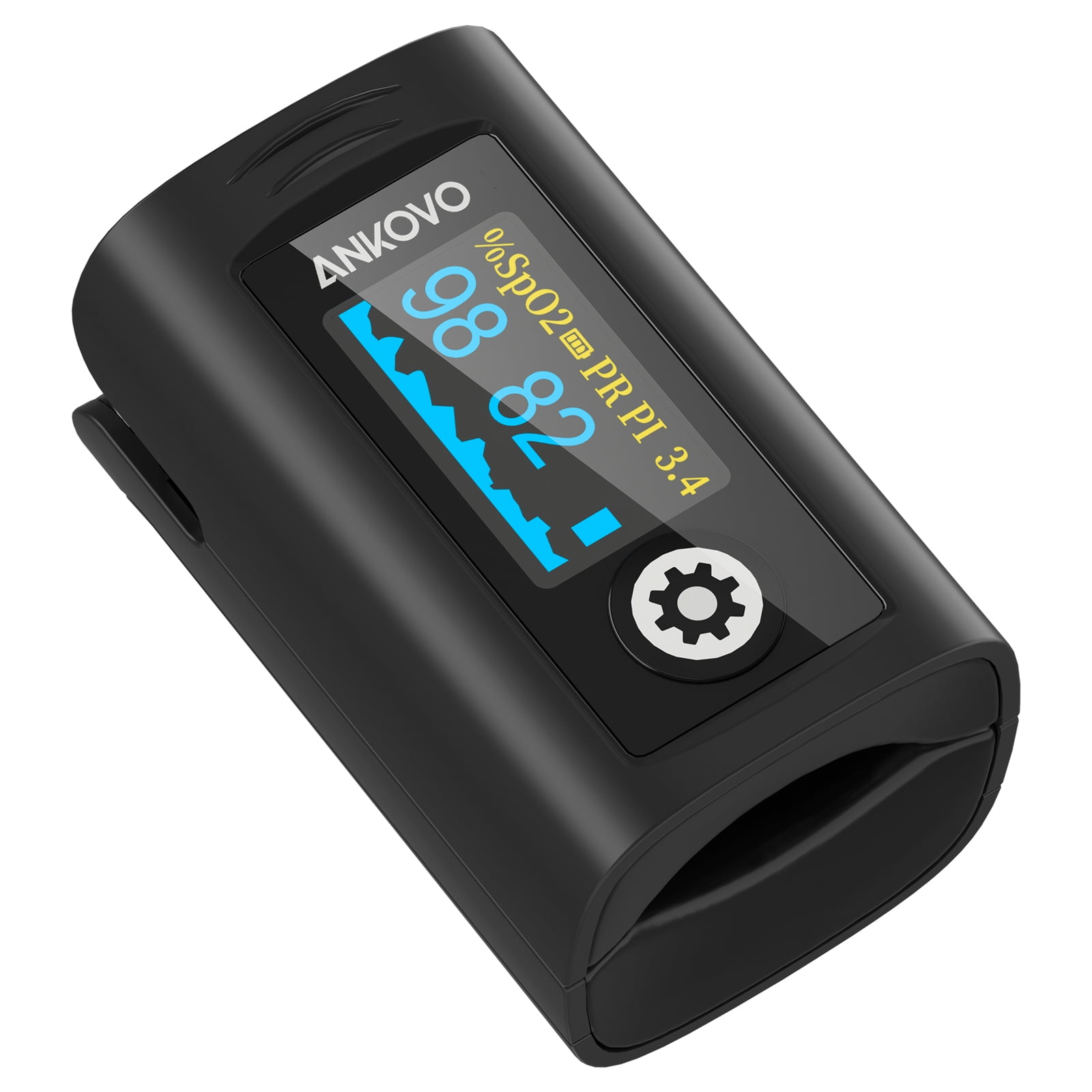 ANKOVO Pulse Oximeter , Blood Oxygen Saturation Monitor for Pulse Rate, Heart Rate Monitor and SpO2 Levels with Alarm, OLED Screen Display Batteries and Lanyard Included