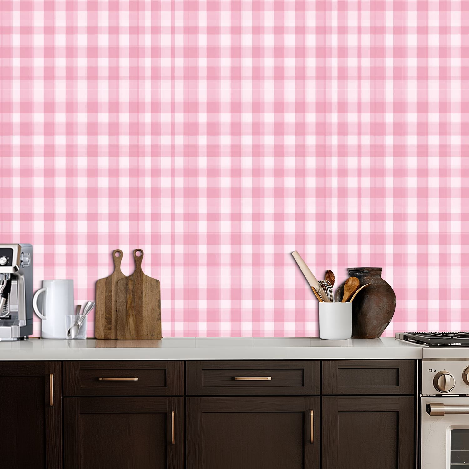 Peel and Stick Wallpaper Pink gingham check seamless Soft romantic checkered Wall Mural 17.7in x 9.8ft Self Adhesive Removable Wall Paper Renter Friendly Wallpaper for Bedroom Bathroom