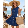 thumbnail image 4 of Women Denim Dresses Jean Sleeveless Button Down Mini Tank Casual Babydoll Dresses, 4 of 6