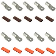 10pcs 4/0 AWG x 5/16" Pure Copper Tin Coated UL Listed Cable Lug Terminal Ring Connectors with Dual Wall Adhesive Lined Red + Black Heat Shrink Tubing