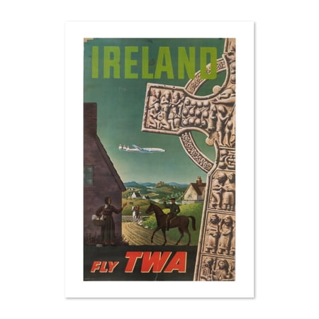 Twa Fly Ireland Vintage Travel Poster, Classic Collection Wall Art Decor, Poster Only