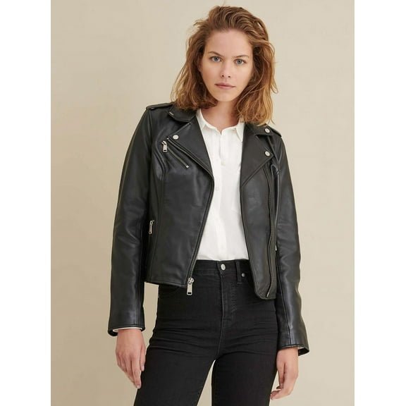 NOORA NEW Women & Ladies Stylish Party Casual Wear FASHIONABLE Asymmetrical Black Biker Leather Jacket, Moto Girl's Jacket