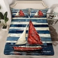 thumbnail image 2 of Feelyou Vintage Red Sailboat Queen Sheet Sets, Rustic Lodge Cabin Flat Sheet, Teens Boys Girls Kids Queen Fitted Sheet, Super Cozy Room Decor, 4-Piece, 2 of 7