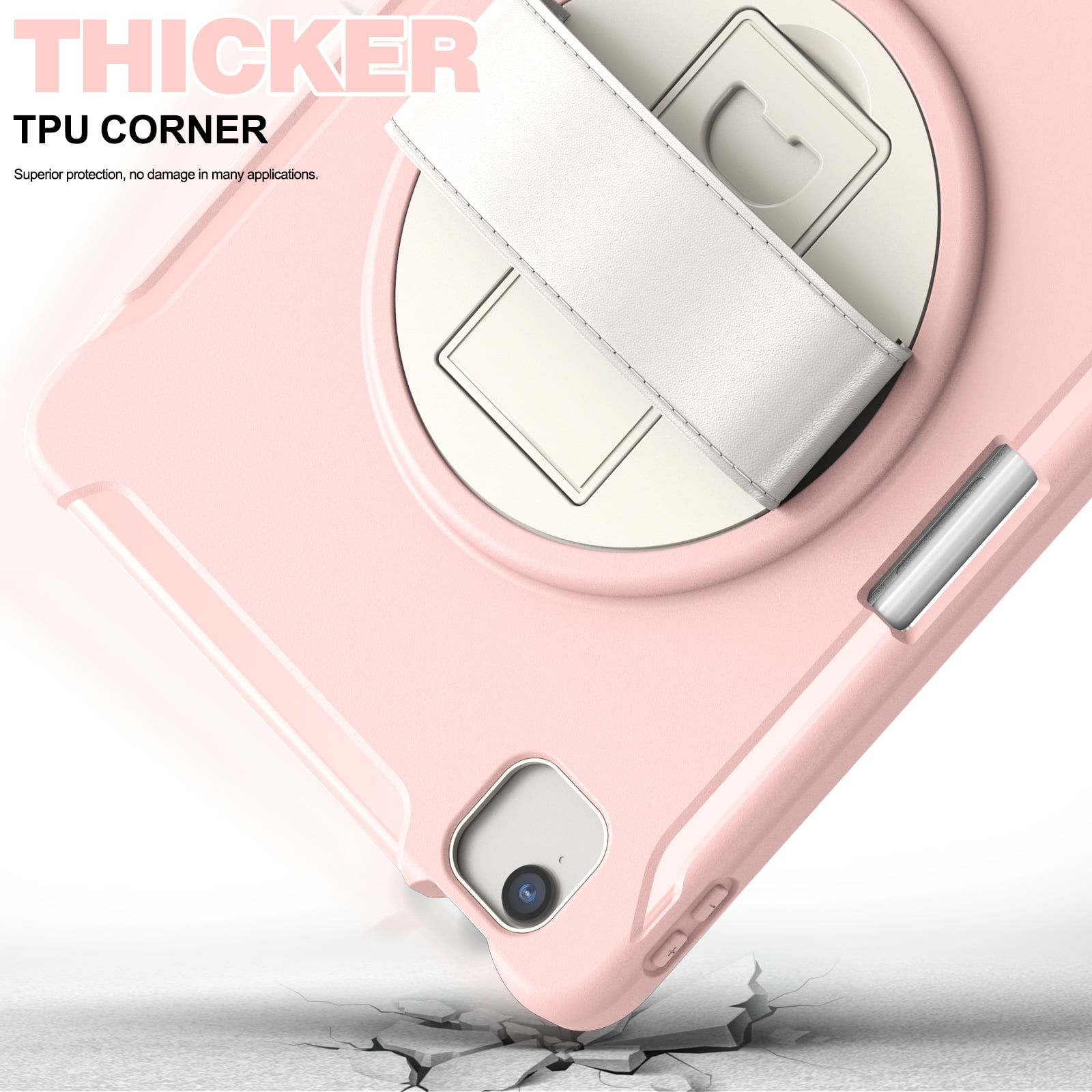 For iPad Air 11 Inch 2026/2025/2024 Case with Pencil Holder, Military Grade Shockproof Kickstand Handle Strap Anti-Scratch Kids Friendly Bumper Tablet Case Cover for Apple iPad Air 11" M4 M3 M2