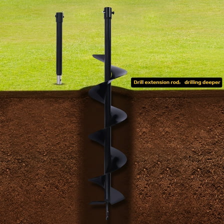 Cast Steel Earth Auger Drill Bit with 11.8inch Extension Bar 1pcs 6inch x 31inch