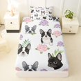 thumbnail image 3 of Homewish Cartoon French Bulldog Twin Sheets,Pink Purple Roses Bedding,White,3 Pieces,1 Fitted Sheet and 1 Pillowcase, 3 of 6