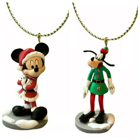 Mickey & Goofy Santa Candy Cane Ornament Holiday Figure Figurine 3” Charm Pvc New