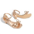 thumbnail image 3 of BURUDANI Girls' Ankle Strap Sandals, Low Heel Square Toe Dress Shoes with Bow Flower Detail, 3 of 5