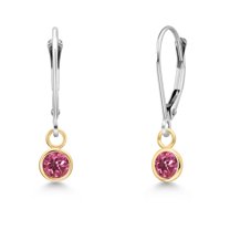 Gem Stone King 14K Two Tone Gold Pink Tourmaline Earrings for Women | 0.50 Cttw | Gemstone October Birthstone | Round 4MM