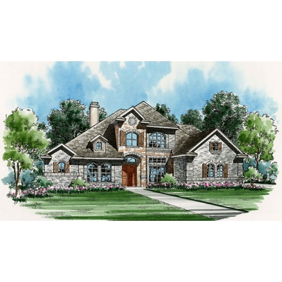 015-723: Traditional Luxury 4 Bed, 5 Bath Luxury Home Plan, 3692 Sq Ft: Full Blueprints with License to Build by Home Plan Marketplace - Lesuto