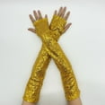 thumbnail image 2 of Ediodpoh Long Fingerless Sequins Reflective Gloves for Halloween Stage Nightclub and Performance Events Gold, 2 of 3