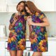 thumbnail image 4 of Balery Psychedelic Sunflowers Camisón de manga corta con cuello redondo para mujer, cómodo y elegante., 4 of 6