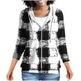 thumbnail image 2 of EGNMCR Chandail à Manches Longues à Capuche Décontracté & Vestes pour Femmes Imprimé Quotidien Manches Raglan Chandail à Manches Longues Mode Décontractée à Capuche Poche Zippée Haut Blouse en Polyester pour Femmes, 2 of 7