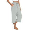 thumbnail image 3 of Women'S Cropped Pants Drawstring Casual with Pockets Loose High Waisted Wide Leg Lounge Pants Light Grey S, 3 of 6