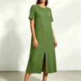 thumbnail image 5 of Levmjia Women's Summer Dress Short Sleeve Crew Neck Side Pocket Casual A Line Midi Dress with Side Slit Loose Fit Solid Color Day Dresses, 5 of 6