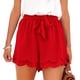 thumbnail image 1 of Pantalones cortos en capas de cintura alta para mujer, pantalones cortos casuales de pierna ancha con dobladillo con volantes de Color sólido con cordones para verano, 1 of 5