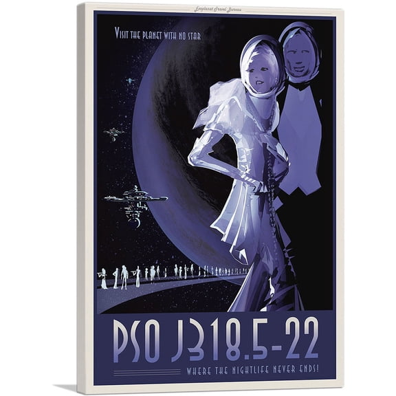 ARTCANVAS PSO J318.5-22 Rogue Planet with No Star Where Nightlife Never Ends NASA Poster Canvas Art Print - Size: 12" x 8" (0.75" Deep)
