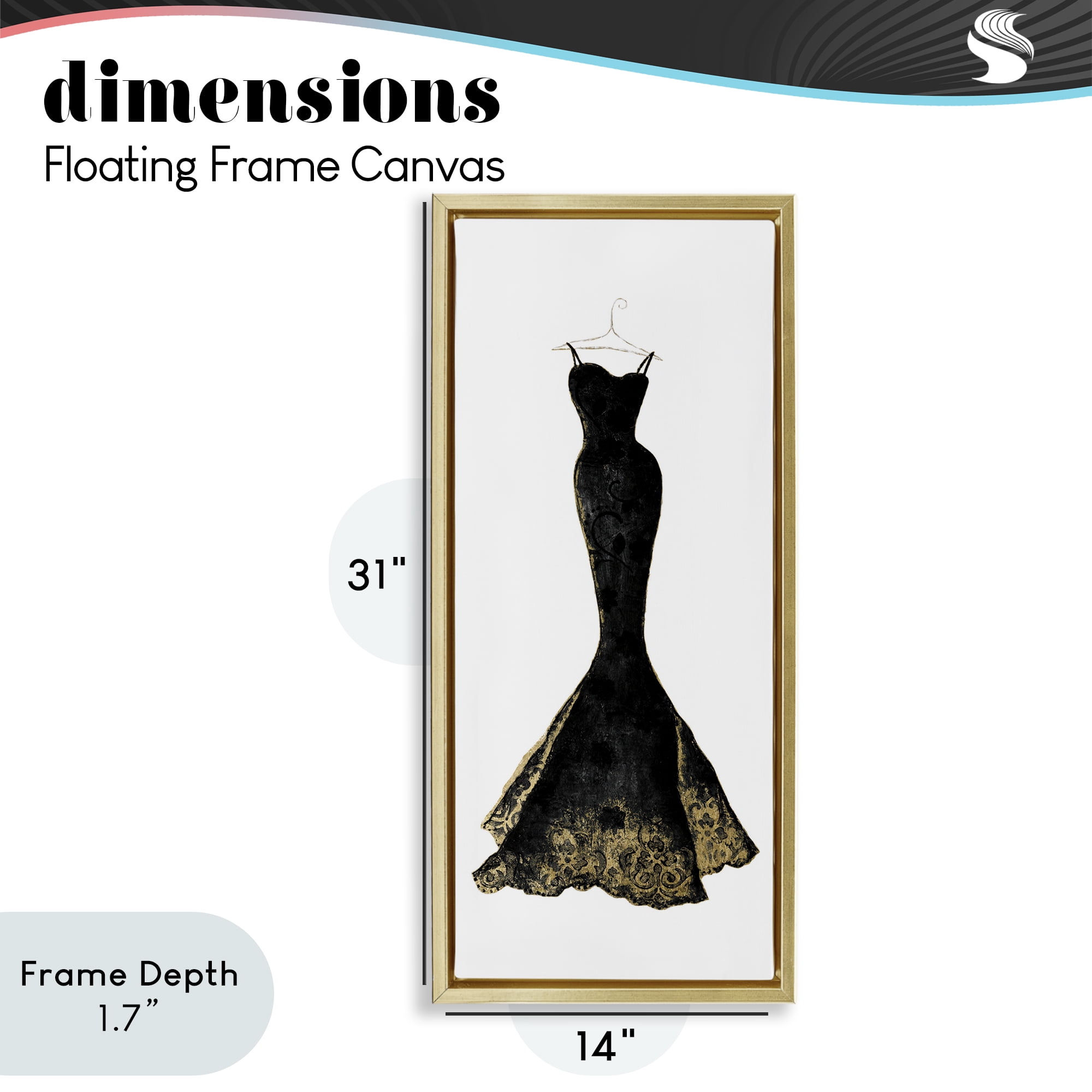 Stupell Industries Gilded Black Evening Gown Gold Framed Floater Canvas Wall Art, design by Janet Tava