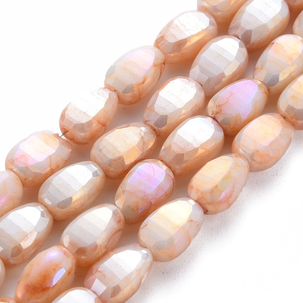10Strand Opaque Baking Painted Crackle Glass Beads Strands Faceted AB Color Plated Melon Seeds Sandy Brown 9x6x4.5mm Hole: 1.2mm about 50pcs/strand 17.32 inches(44cm)